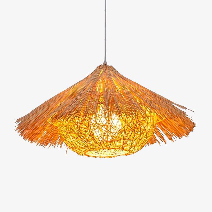 pendant light conical bamboo straw style