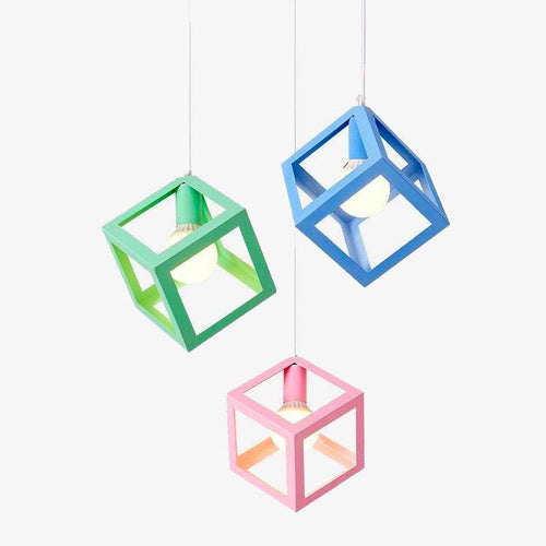 Suspension design à LED arête de cube de couleur en métal