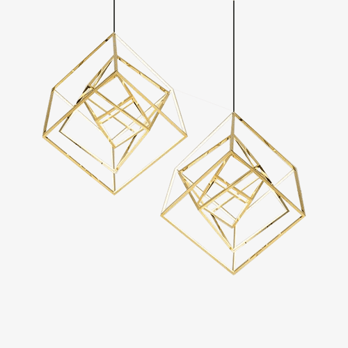 Suspension design à LED en forme de branches de cube dorée - vue 2 sur 9