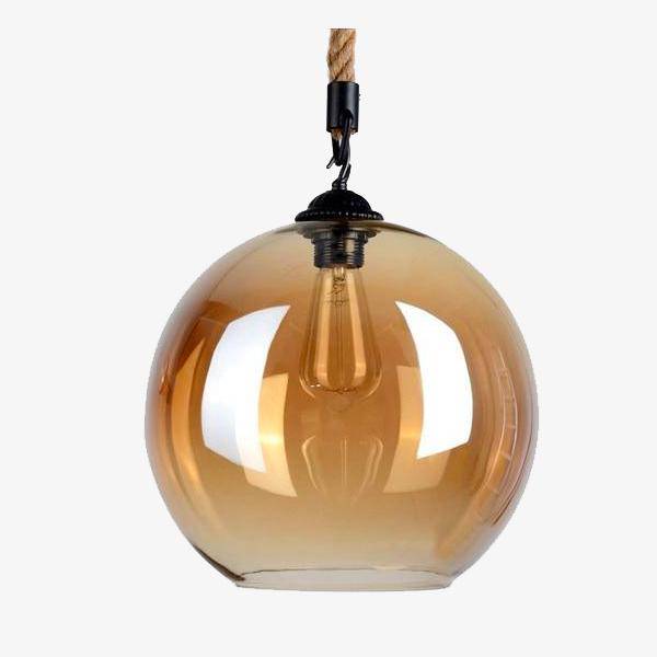 Suspension design boule en verre ambré sur corde Decor