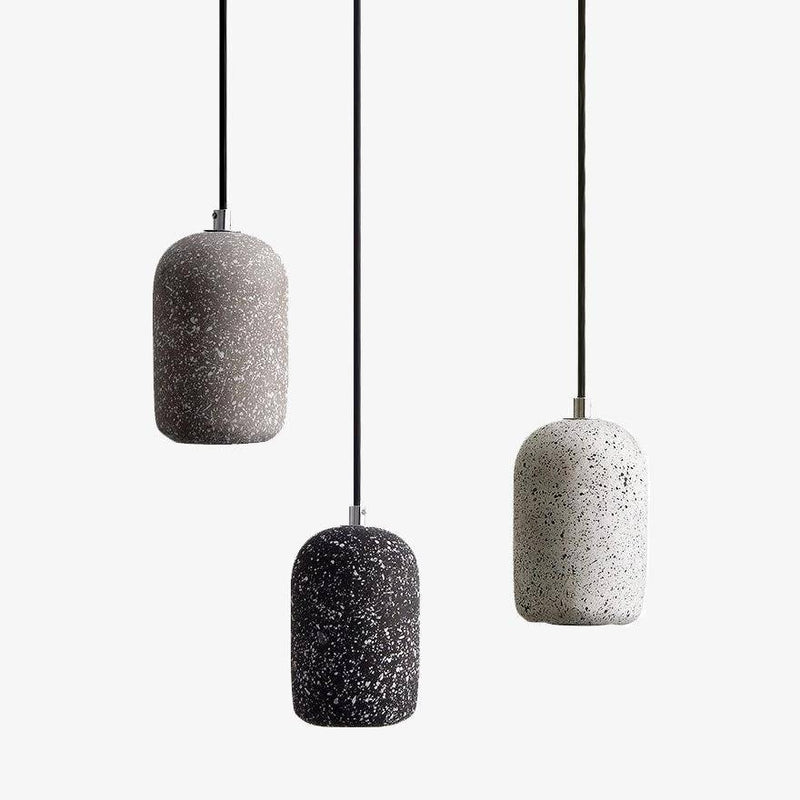 pendant light cylindrical design in terrazzo style cement LED
