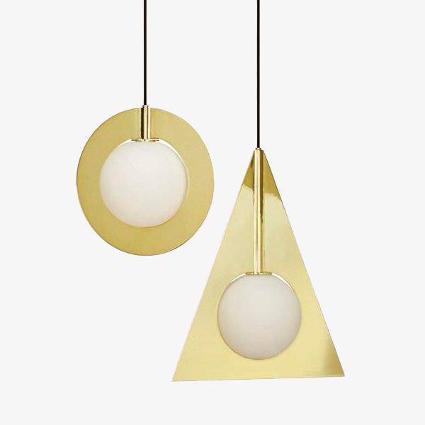 Suspension design dorée en forme de rond ou de triangle à LED