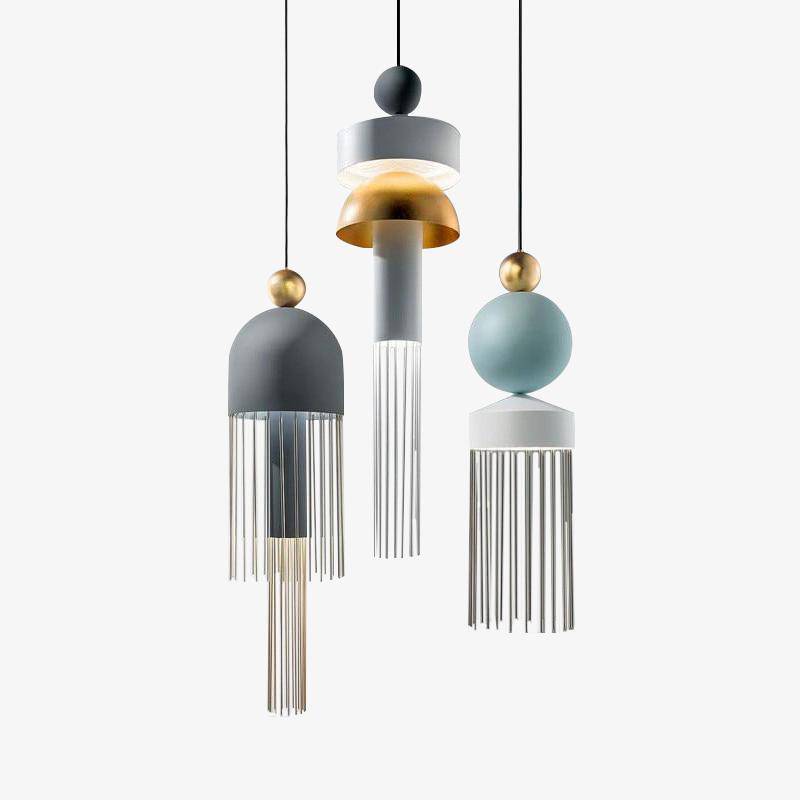 Suspension design en métal arrondi coloré Tassel - vue 2 sur 9