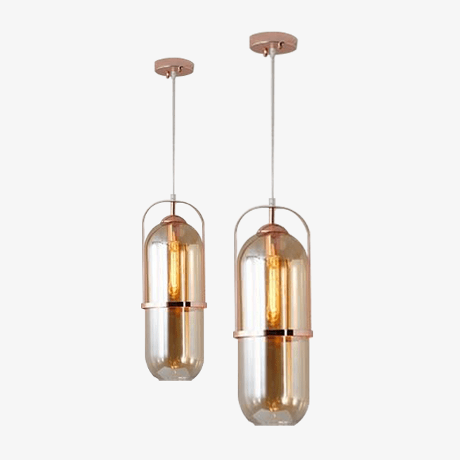 Lámpara de suspensión design en vidrio y metal dorado Loft