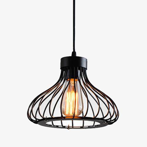 Suspension design industriel avec lampe en cage