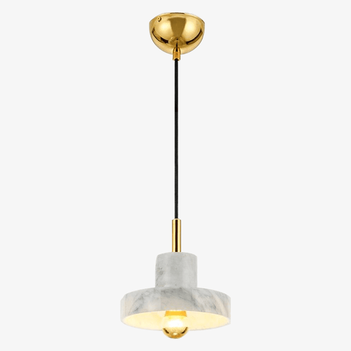 Suspension design LED avec abat-jour arrondi en marbre blanc et doré