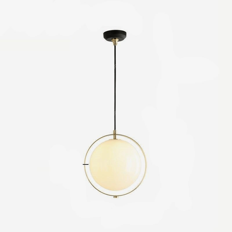 Suspension design LED avec cercle doré et boule en verre
