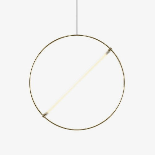 Suspension design LED avec cercle doré et tube lumineux Creative - vue 2 sur 5