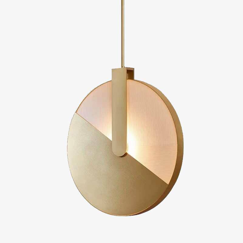 Lámpara de suspensión design LED con disco metálico dorado minimalista