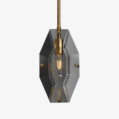 Suspension design LED avec verre en forme de crystal et tige dorée Loft - vue 2 sur 5