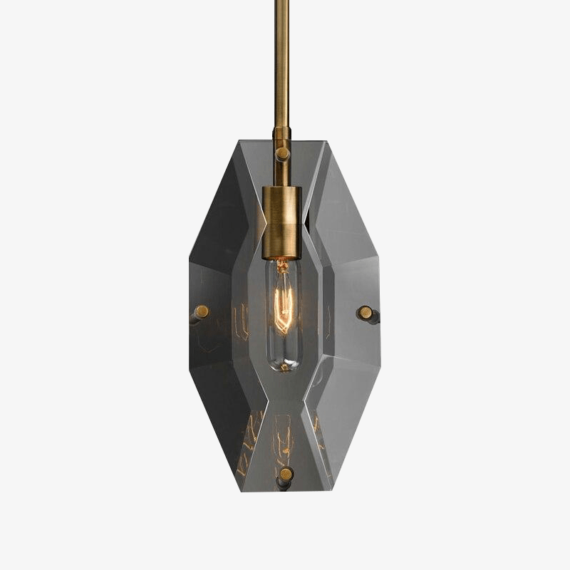 Suspension design LED avec verre en forme de crystal et tige dorée Loft