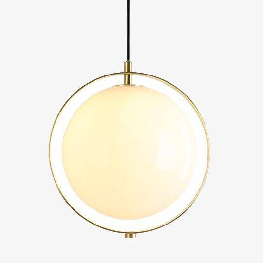 Suspension design LED boule en verre dans cercle doré