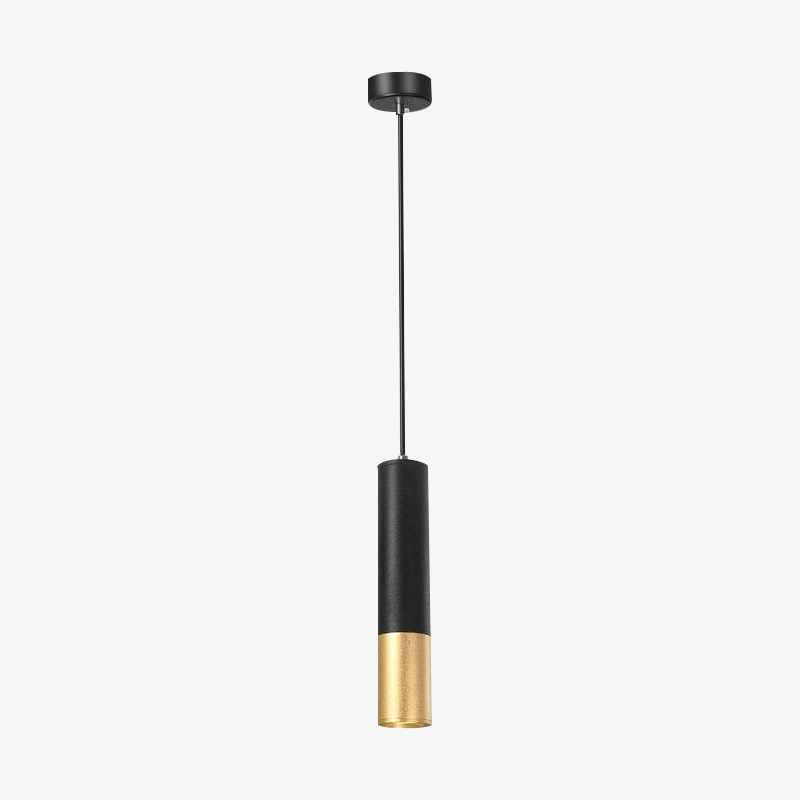 Suspension design LED cylindre noir et doré style Hang