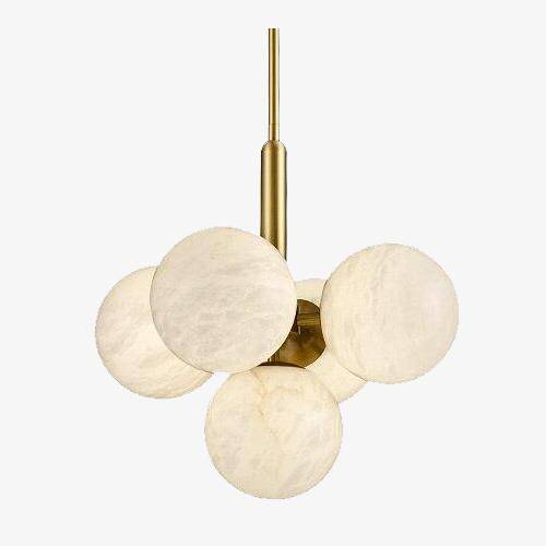 Suspension design LED dorée avec boules en marbre