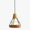 Suspension design LED en bois et cage métal (noir ou blanc)