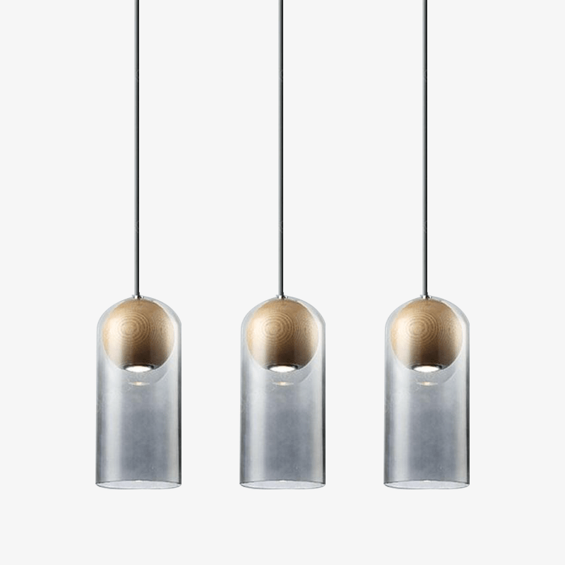 pendant light LED design in glass and wood industrial style