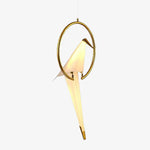 Suspension design LED oiseau dans cerceau doré