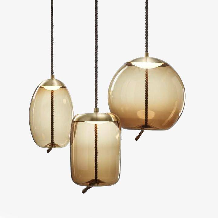 pendant light Scandinavian design in smoked glass and rope