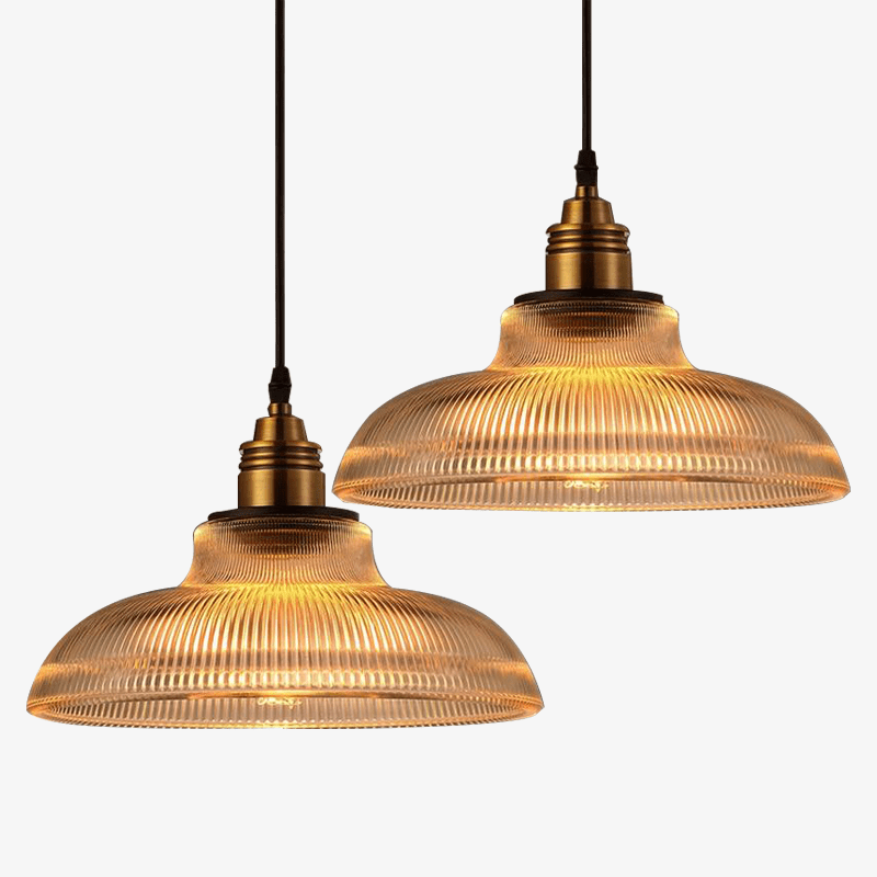 Suspension en verre et support doré style vintage Loft - vue 2 sur 3