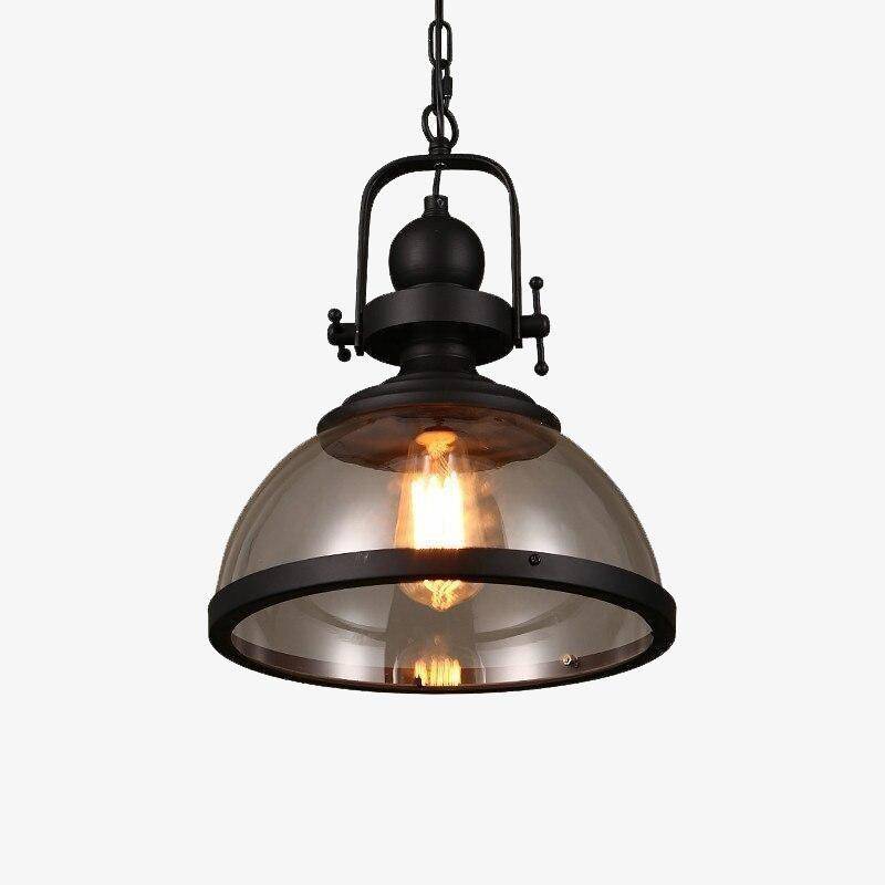 pendant light industrial LED with lampshade glass and black metal retro