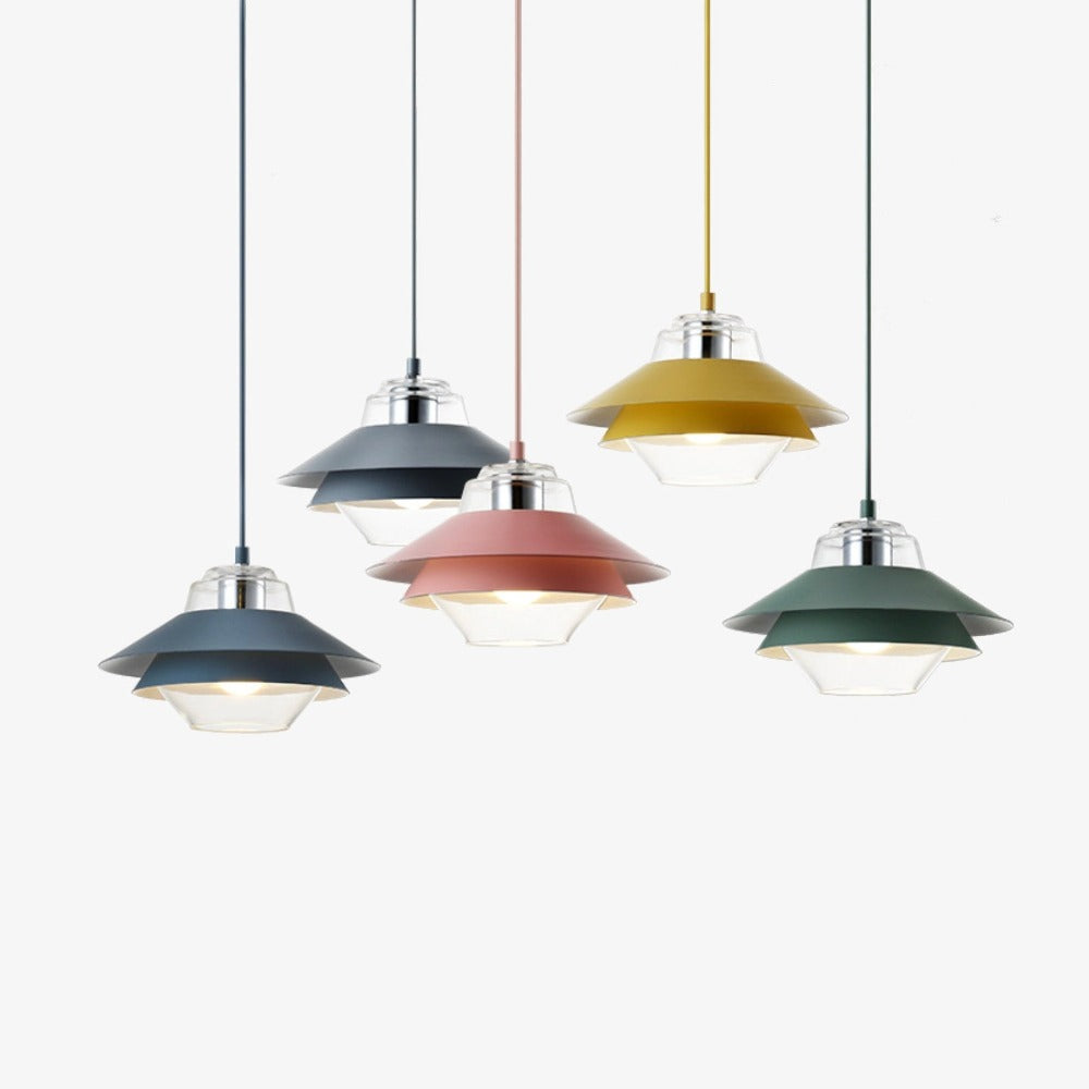 Suspension industrielle LED double abat-jour coloré Armel