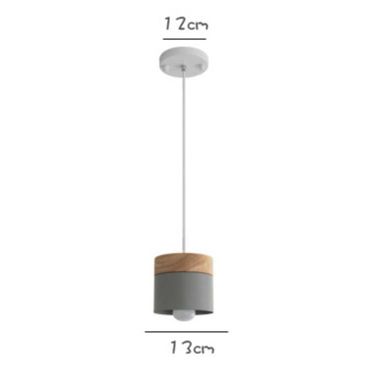 Suspension LED cylindrique en métal et bois Modern