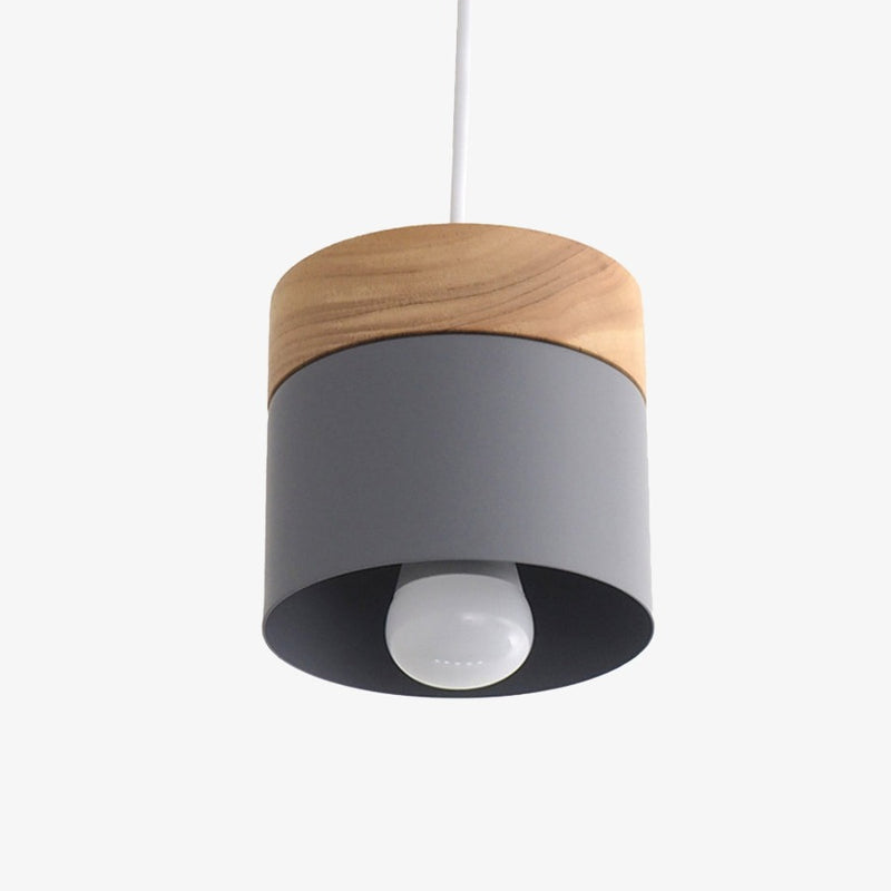 Suspension LED cylindrique en métal et bois Modern