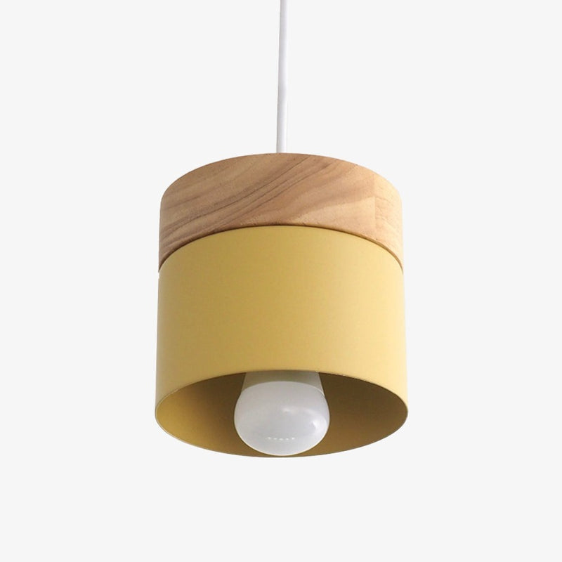 Suspension LED cylindrique en métal et bois Modern