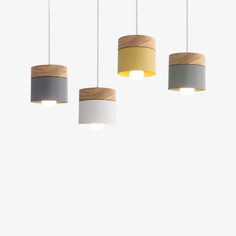 pendant light Metal and wood cylindrical LED Modern