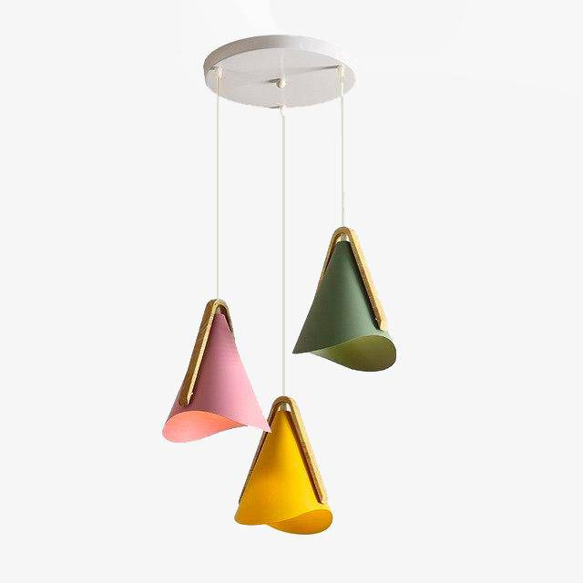 pendant light Nordic LED wood and metal cone
