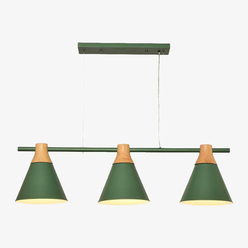 Coloured wood and metal LED pendant light Nordic