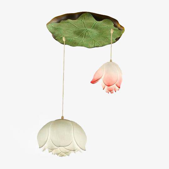Suspension LED style chinois avec fleurs Lotus