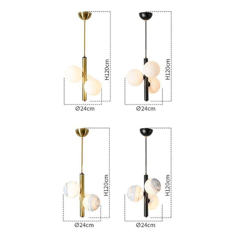 pendant light modern LED with 3 glass globes Lluna