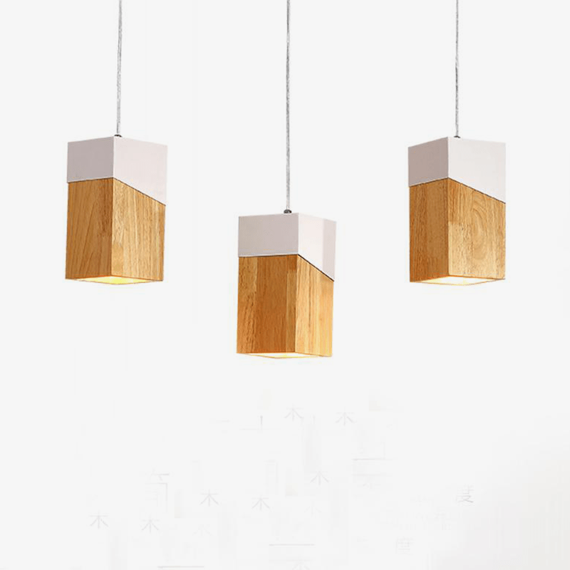 Suspension moderne LED en cube de bois design