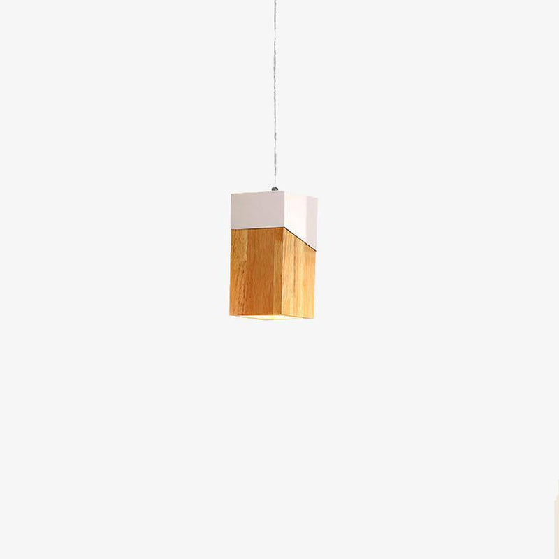 Suspension moderne LED en cube de bois design