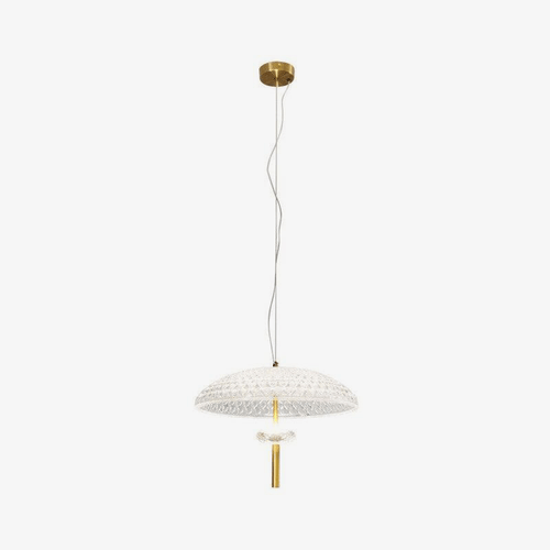 Suspension moderne LED en verre avec abat-jour arrondi et tige dorée - vue 2 sur 7