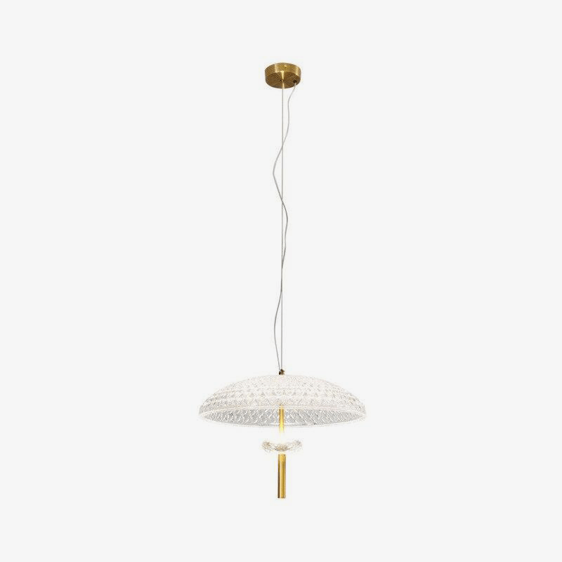 Suspension moderne LED en verre avec abat-jour arrondi et tige dorée