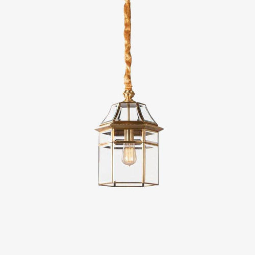 Suspension rétro LED avec abat-jour en verre et métal doré - vue 3 sur 6