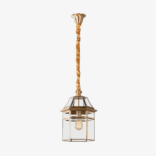 Suspension rétro LED avec abat-jour en verre et métal doré