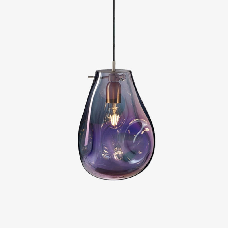 pendant light smoked colored glass design in the shape of a deformed drop