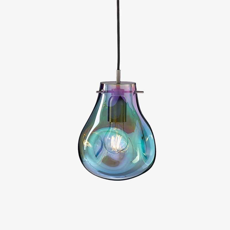 pendant light smoked colored glass design in the shape of a deformed drop