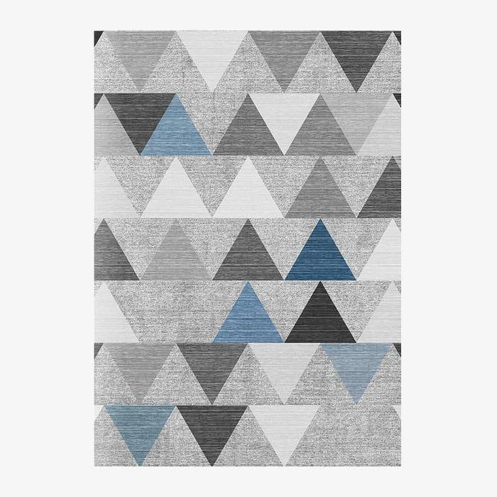 Geometric rectangle design carpet with grey and blue triangles Area