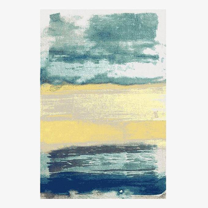 Design carpet rectangle abstract painting blue and yellow Area