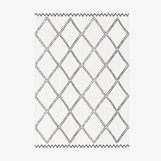 Tapis rectangle berbères blanc à motifs carreaux noirs Sala