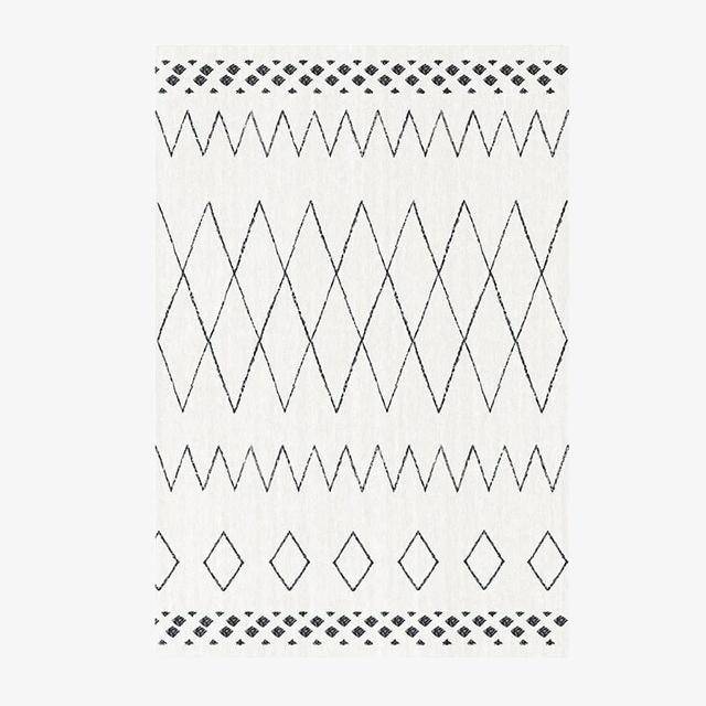 White Berber rectangle carpet with black patterns Sala A