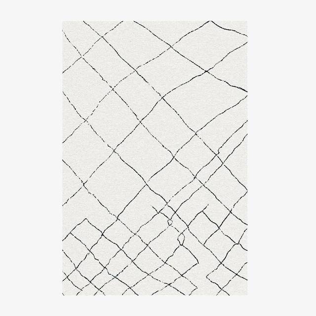 White Berber rectangle carpet with black patterns Sala C