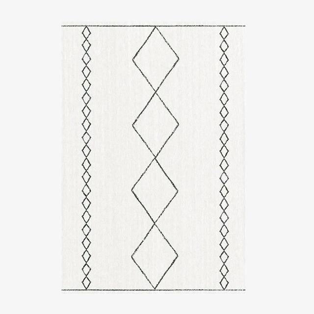 Alfombra rectangular bereber blanca con dibujos negros Sala D