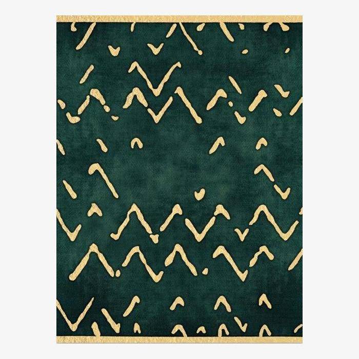 Green geometric rectangle carpet with gold traces House
