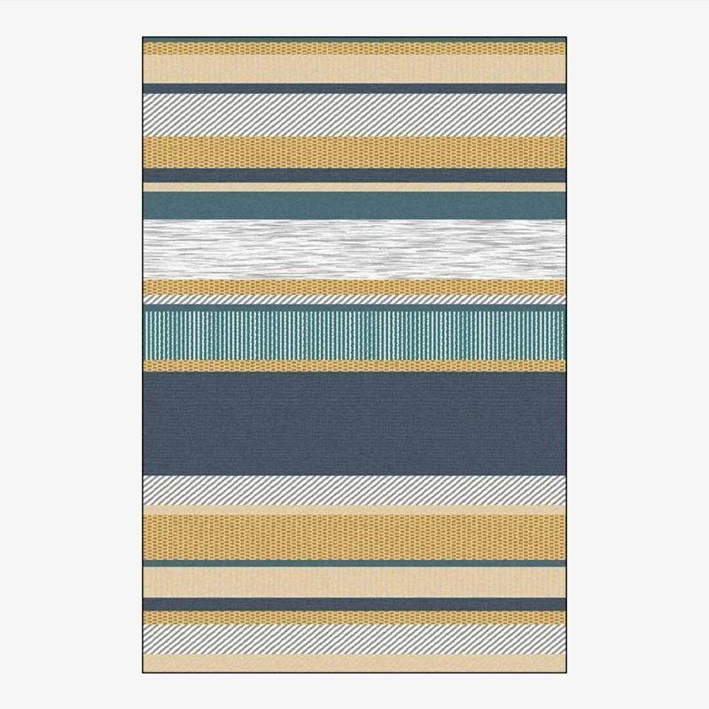 Tapis rectangle moderne aux bandes jaunes et bleues