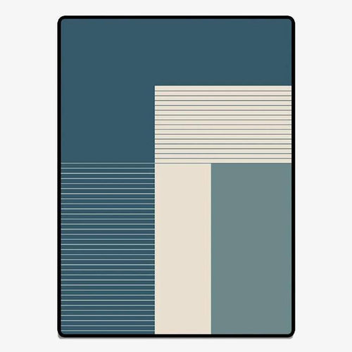 Tapis rectangle moderne design aux formes géométriques bleues